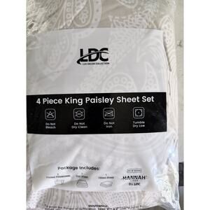 Lux Decor Collection Polyester Bed Sheet Set Paisley In Ivory King NWT 4pc